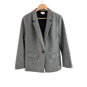 LOFT Gray Knit One-Button Blazer Lined Warm Fall Winter Size 14 Jacket Business